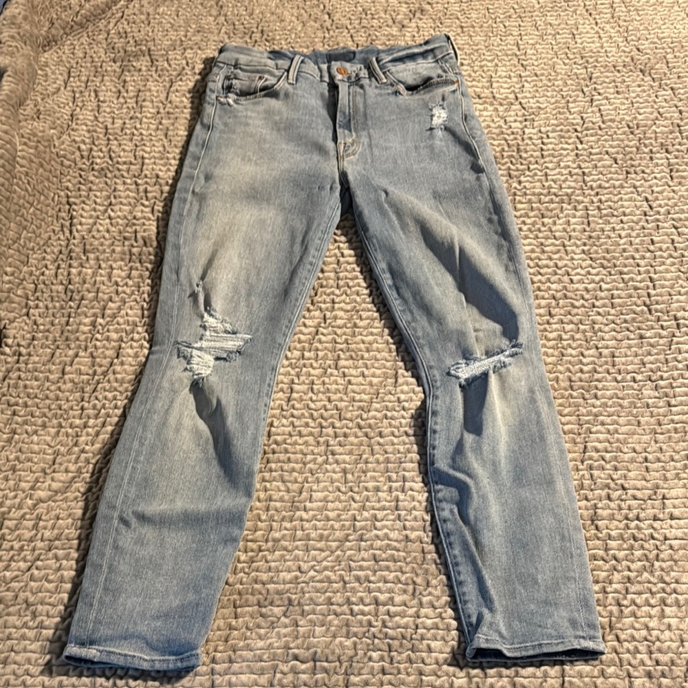 MOTHER High Rise Blue Jeans with Signature Stitching
